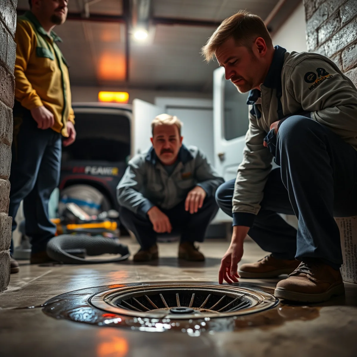 Homeowner in Warren, Michigan documenting a sewer backup in the basement before emergency cleanup and camera inspection