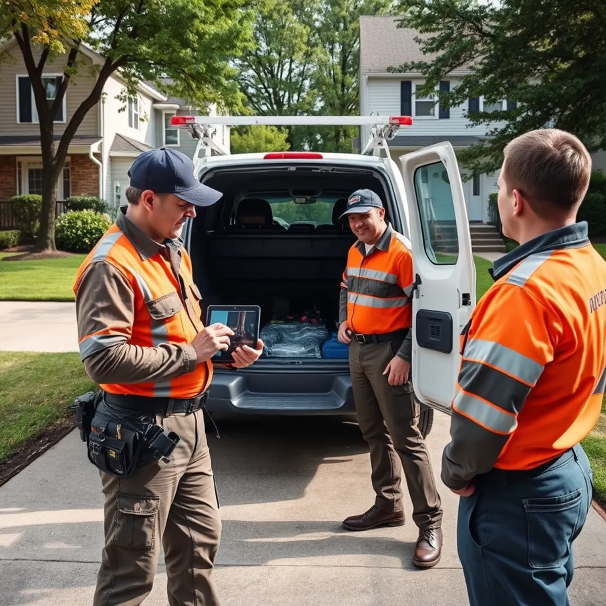 Technician reviewing recorded sewer line video inspection footage on a monitor