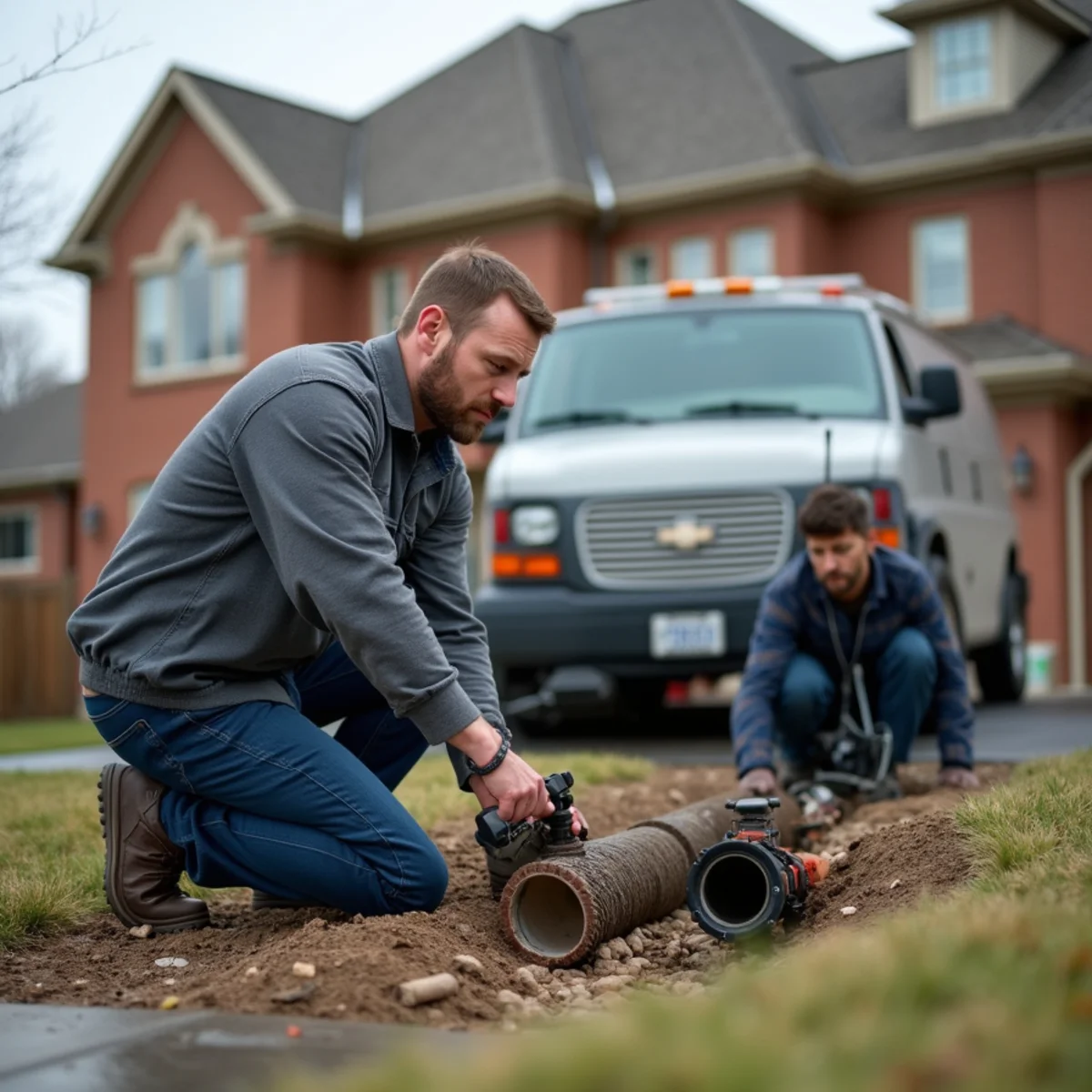 Technician performing a sewer camera inspection at a Sterling Heights, MI home