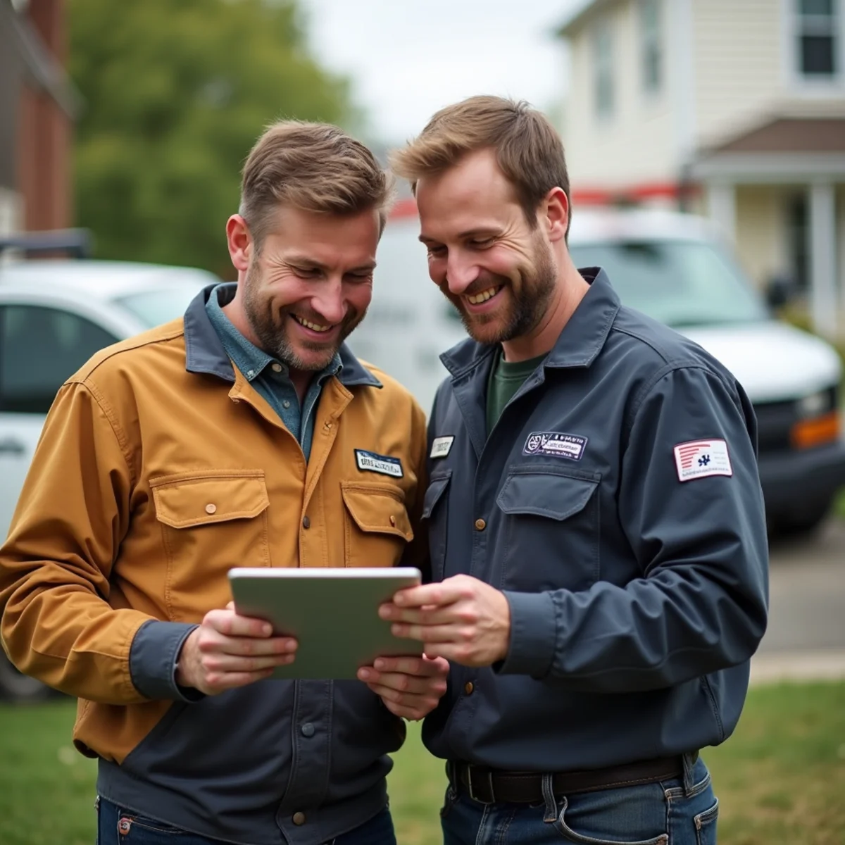 Homeowner reviewing sewer camera inspection footage with a Sewer Inspects technician in Metro Detroit