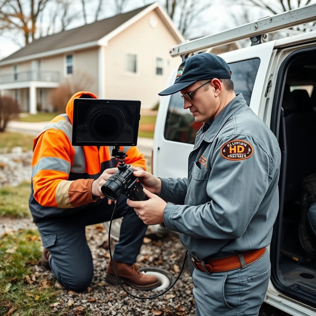Sewer camera inspection van near residential canals in Algonac, Michigan