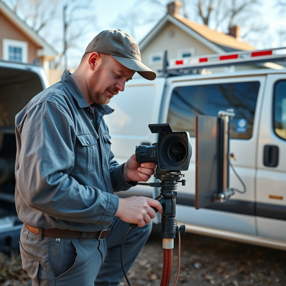 Sewer camera inspection van near Woodruff Lake in Brighton, Michigan