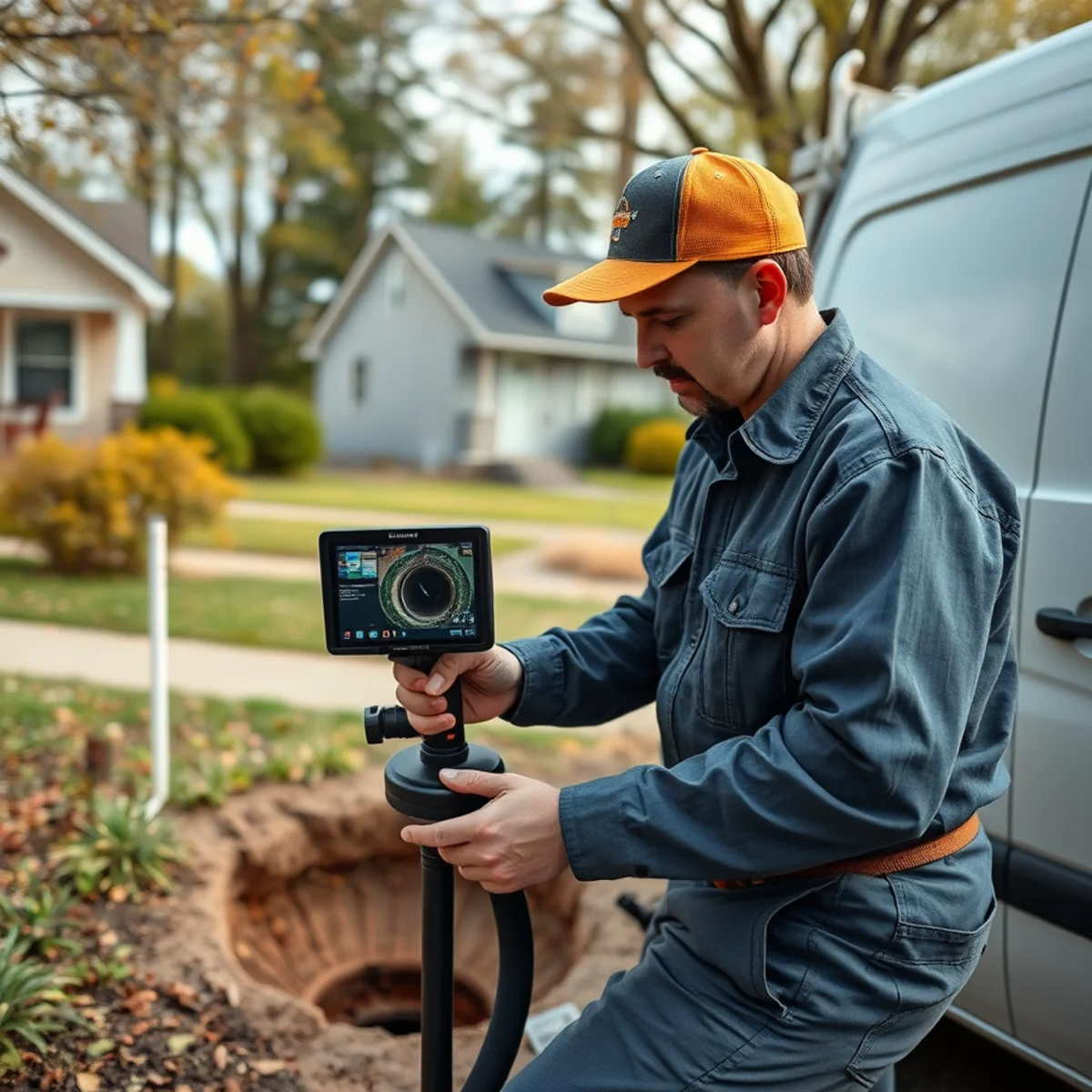 Sewer camera inspection van near Lake Fenton in Fenton, Michigan