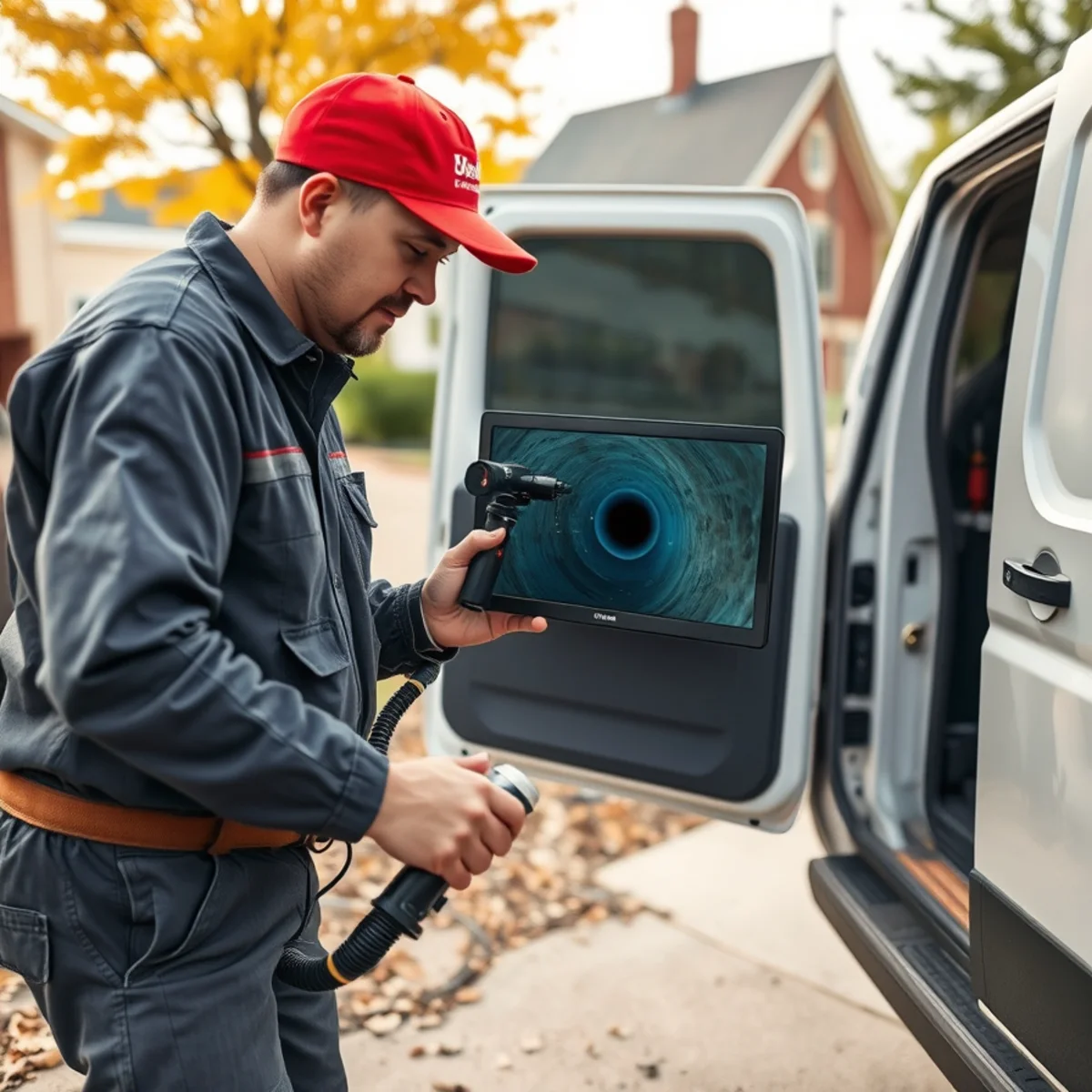 Sewer camera inspection van near the historic downtown in Howell, Michigan