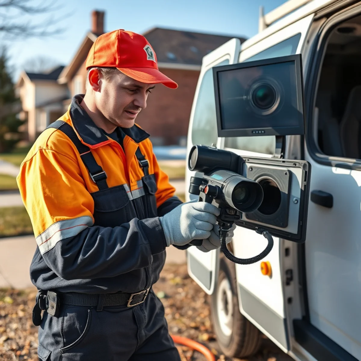 Sewer camera inspection van near the historic downtown in Lapeer, Michigan
