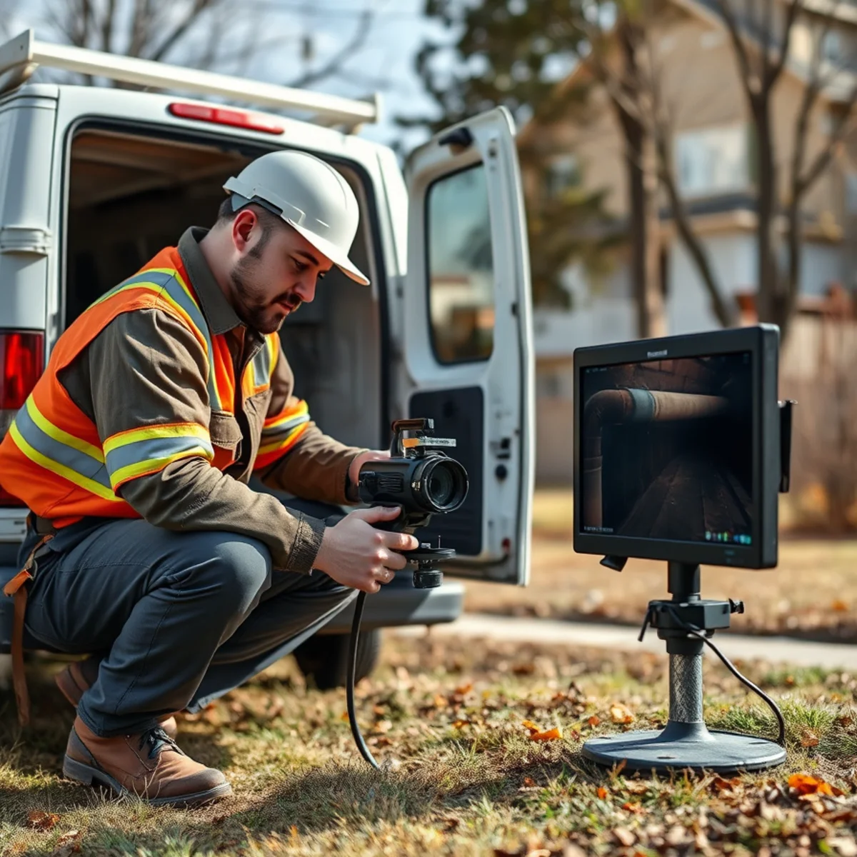 Sewer camera inspection and locating equipment at a rural Oxford, MI property