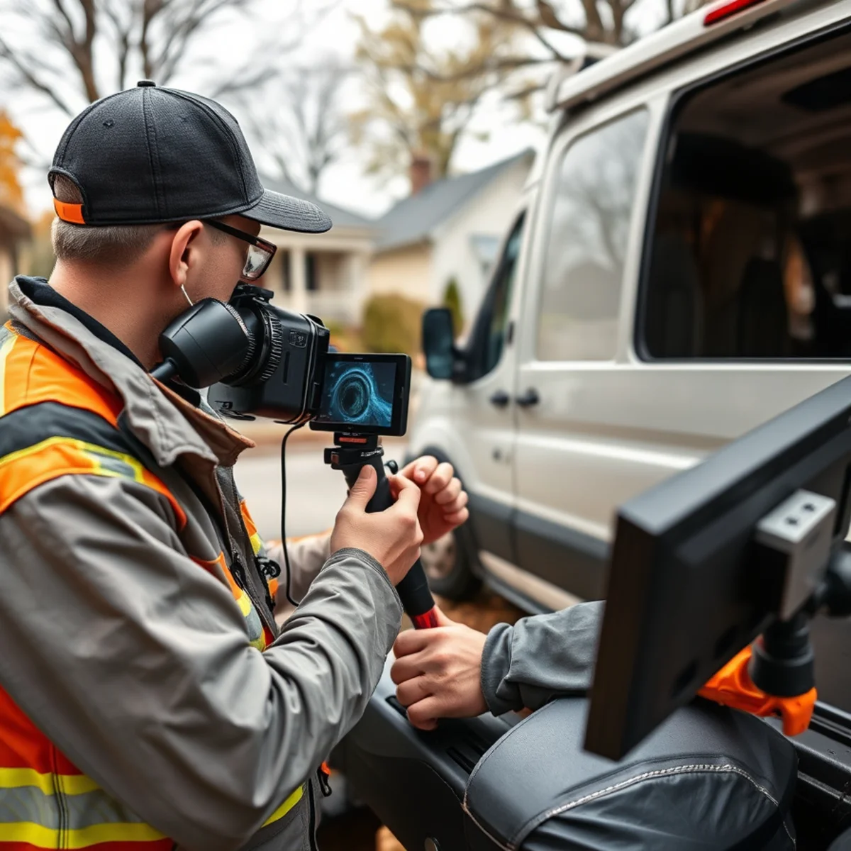 Sewer camera inspection van near the historic riverfront in St. Clair, Michigan