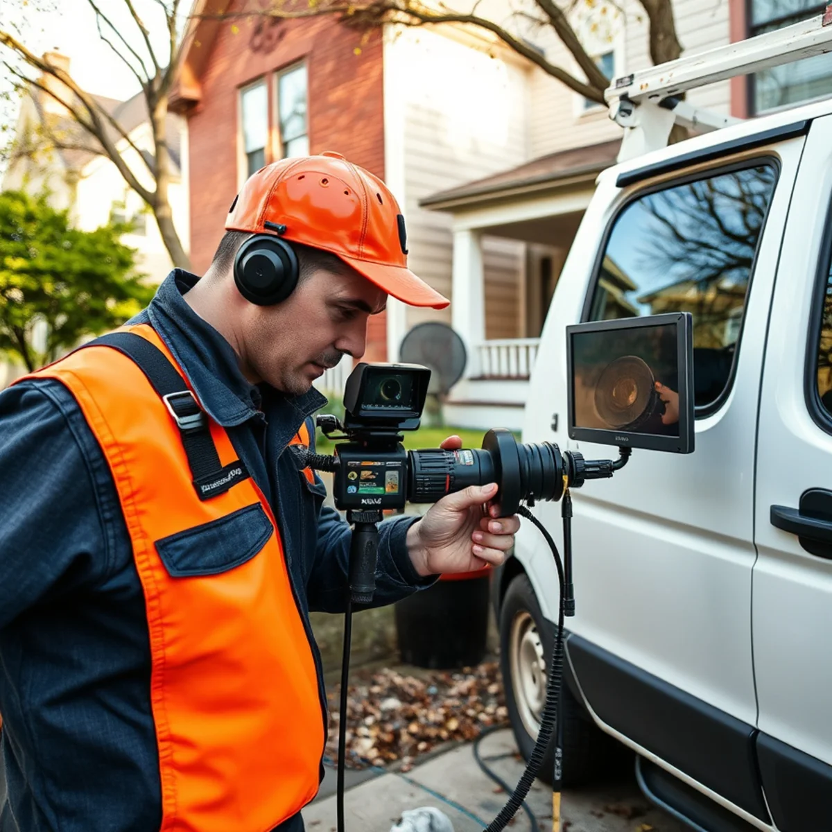 Sewer camera inspection van near Depot Town in Ypsilanti, Michigan