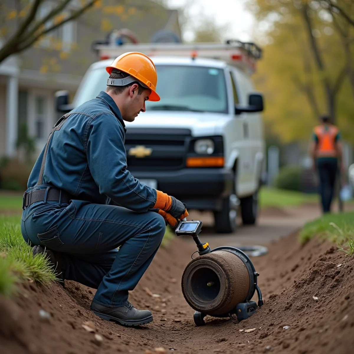 Camera inspection pinpointing a sewer clog in a Sterling Heights, MI main line