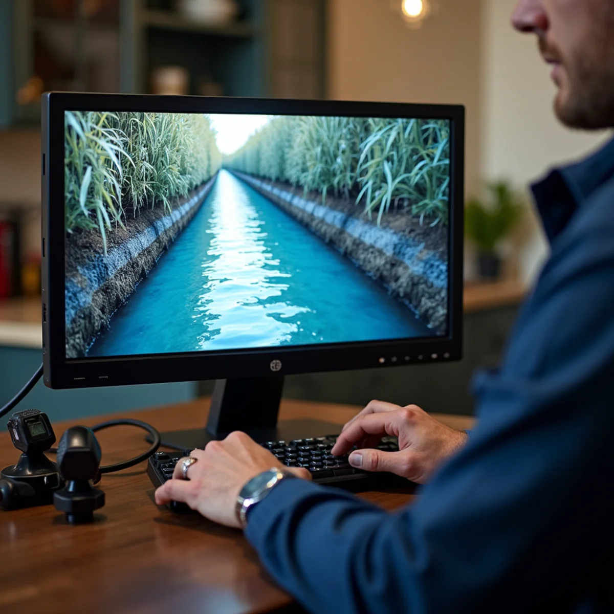 Monitor showing sewer line video inspection footage in Sterling Heights, MI