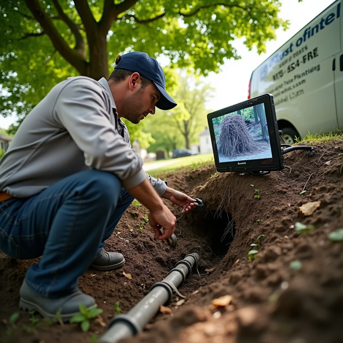 Tree Root Intrusion Inspection in progress at a Sterling Heights, MI property